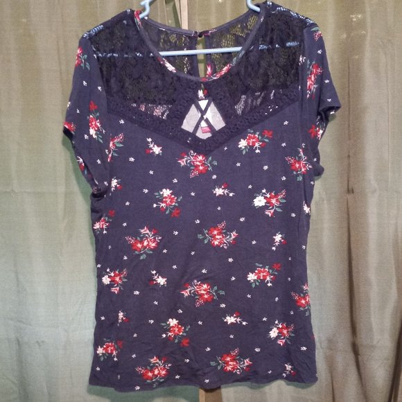Navy Blue Flower Tshirt - Picture 1 of 3